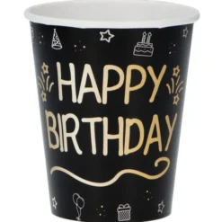Pappersmuggar Happy Birthday Svart 8-pack
