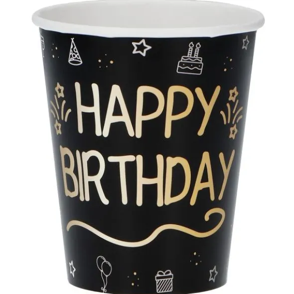 Pappersmuggar Happy Birthday Svart 8-pack