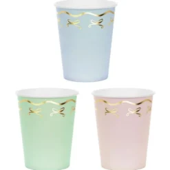 Pappersmuggar Pastell med Guldrosetter 6-pack