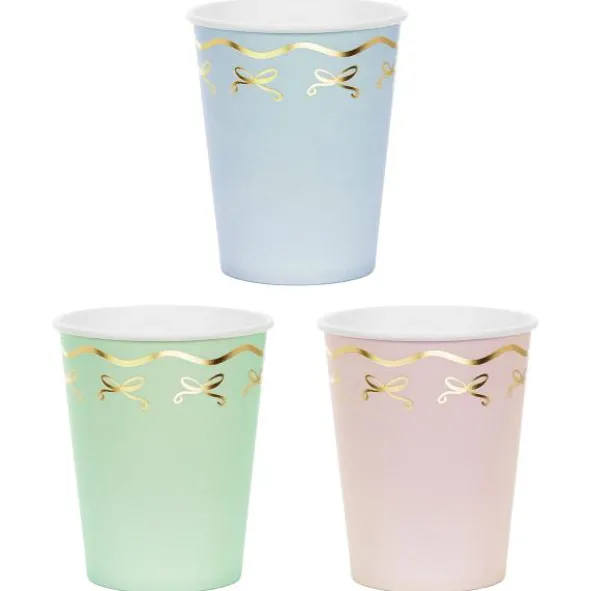 Pappersmuggar Pastell med Guldrosetter 6-pack