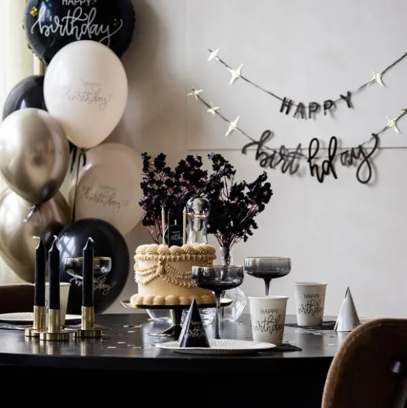 Pappersservetter Happy Birthday Svart 20-pack