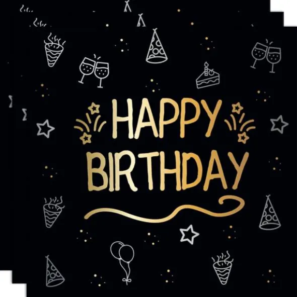Pappersservetter Happy Birthday Svart 16-pack