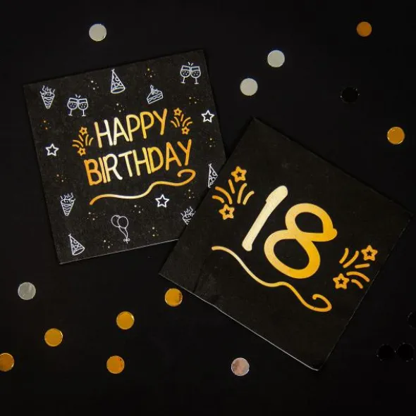 Pappersservetter Happy Birthday Svart 16-pack
