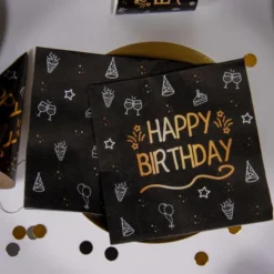 Pappersservetter Happy Birthday Svart 16-pack