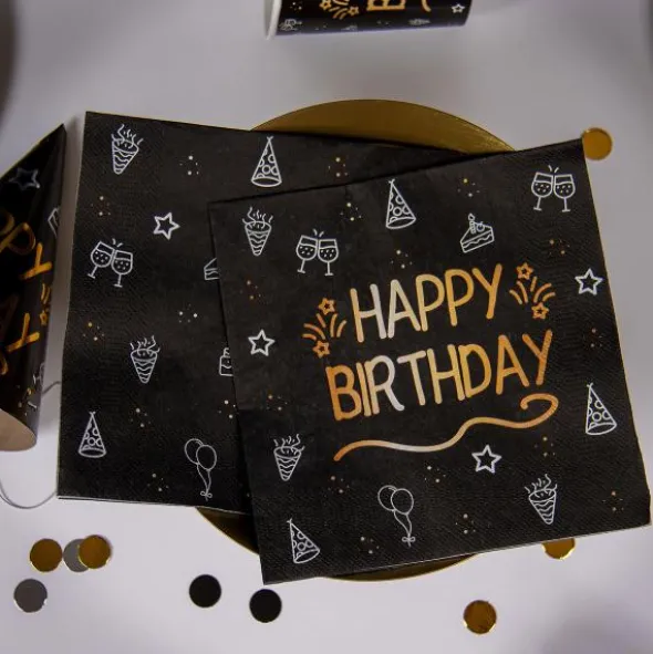 Pappersservetter Happy Birthday Svart 16-pack