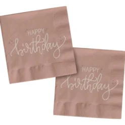 Pappersservetter Happy Birthday Krämrosa 20-pack