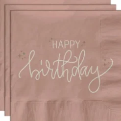 Pappersservetter Happy Birthday Krämrosa 20-pack