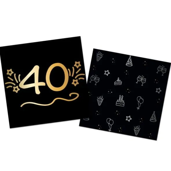 Pappersservetter Svart 40 år 16-pack
