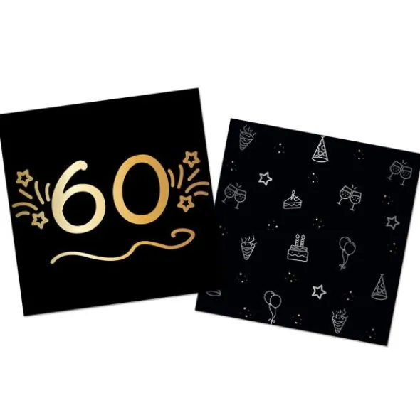 Pappersservetter Svart 60 år 16-pack
