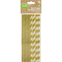 Papperssugrör Guld/Vit 24-pack