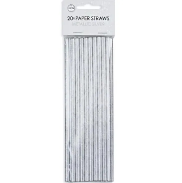 Papperssugrör Metallisk Silver