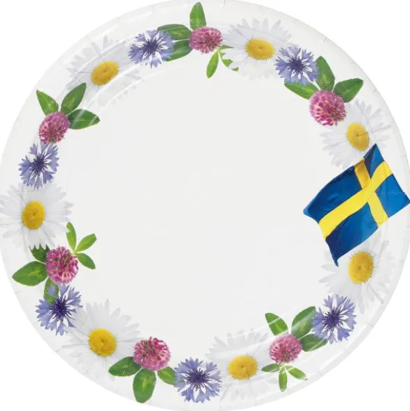 Papperstallrikar Blommor/Svenska Flaggan 8-pack