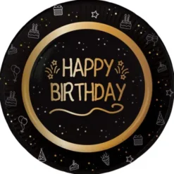 Papperstallrikar Happy Birthday Svart 8-pack