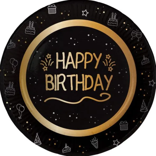 Papperstallrikar Happy Birthday Svart 8-pack