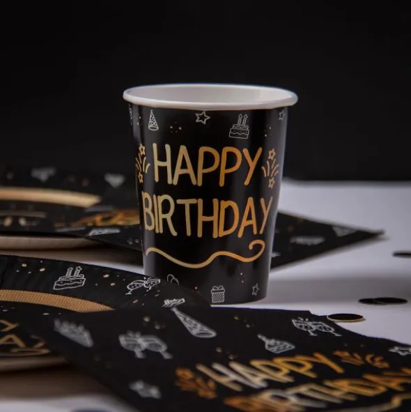 Papperstallrikar Happy Birthday Svart 8-pack