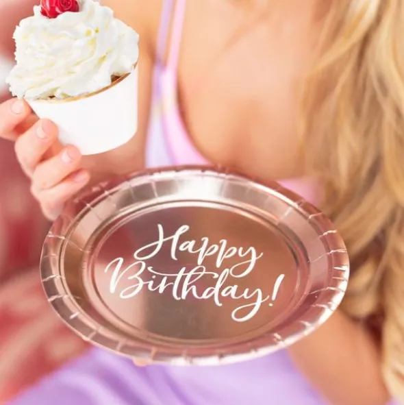 Papperstallrikar Happy Birthday Roseguld