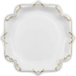Papperstallrikar Ornament Guld/Vit 26 cm 6-pack