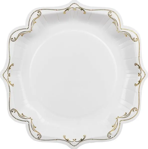 Papperstallrikar Ornament Guld/Vit 26 cm 6-pack
