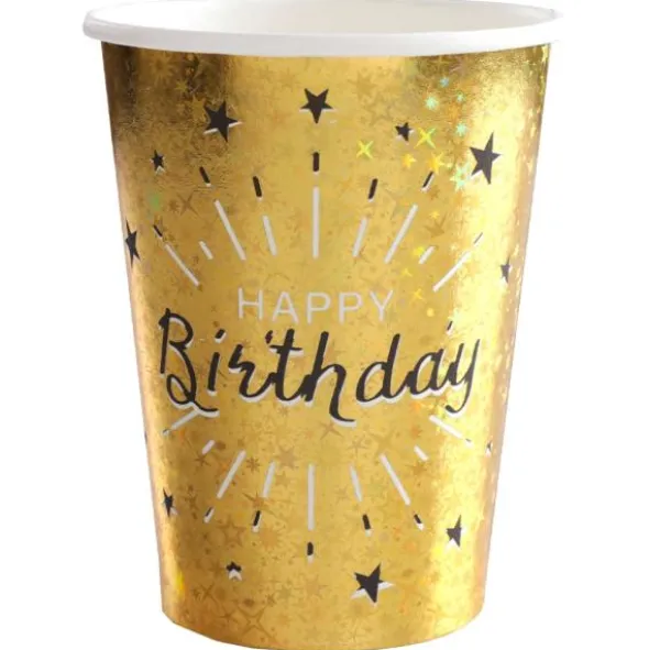 Pappmuggar Happy Birthday Party Guld
