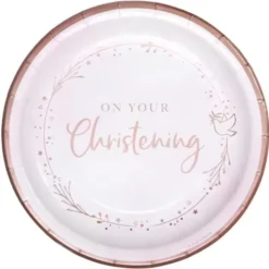 Papptallrikar On Your Christening Ljusrosa