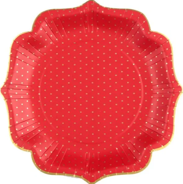 Papptallrikar Prickar Röd & Guld