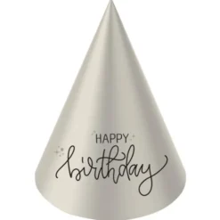 Partyhattar Happy Birthday Svart/Krämvit 6-pack