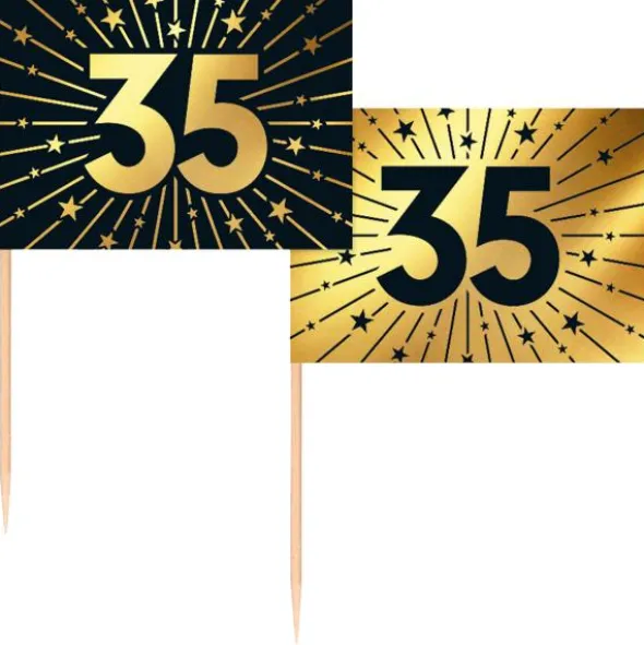 Partypicks 35 år Guld/Svart 50-pack