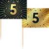 Partypicks 5 år Guld/Svart 50-pack