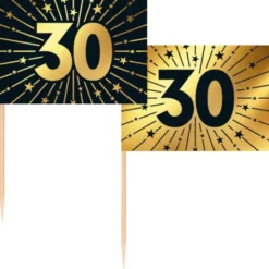 Partypicks 30 år Guld/Svart 50-pack
