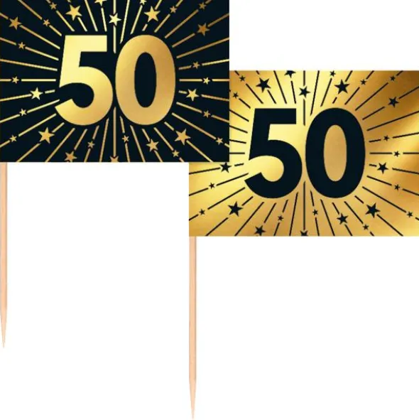 Partypicks 50 år Guld/Svart 50-pack