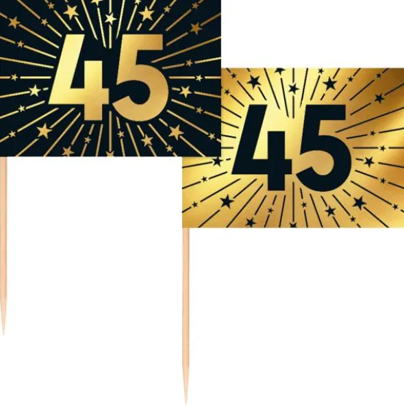 Partypicks 45 år Guld/Svart 50-pack