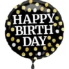 Prickig Happy Birthday Folieballong Svart