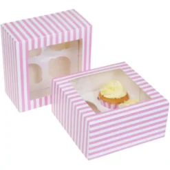 Randiga Cupcake Kartonger Rosa och Vit