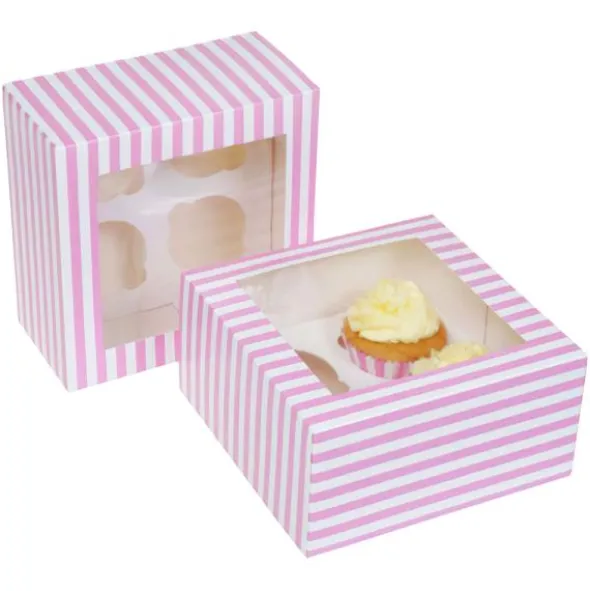Randiga Cupcake Kartonger Rosa och Vit