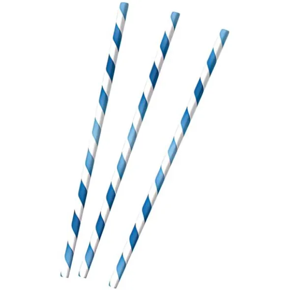 Randiga Pappersugrör Blå