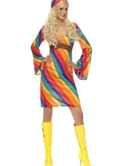 Regnbågs Hippie Maskeraddräkt (Small (36-38))