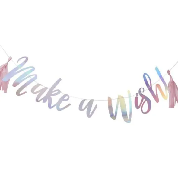 Regnbågsskimrande Banderoll Make a Wish