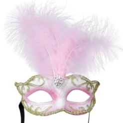 Rosa Halvmask med Fjädrar
