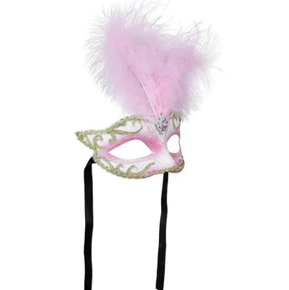 Rosa Halvmask med Fjädrar