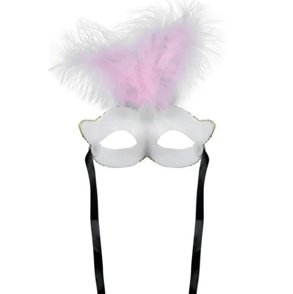 Rosa Halvmask med Fjädrar
