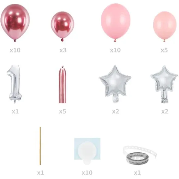1-års Ballongbukett Silver & Rosa