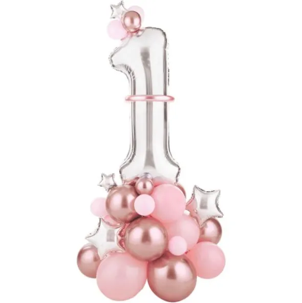 1-års Ballongbukett Silver & Rosa