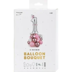 1-års Ballongbukett Silver & Rosa