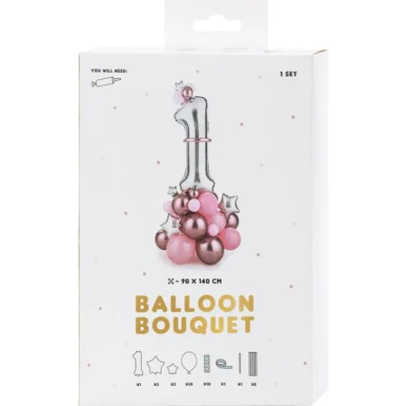 1-års Ballongbukett Silver & Rosa