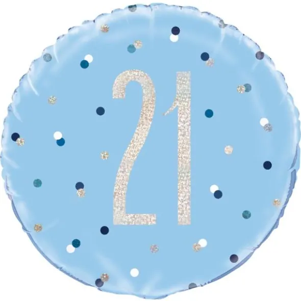 21 Års Folieballong Blå & Silver