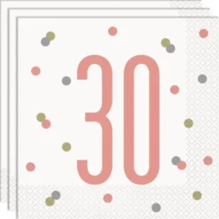 30 Års Servetter Vit & Rosa