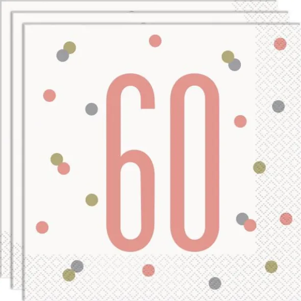 60 Års Servetter Vit & Rosa