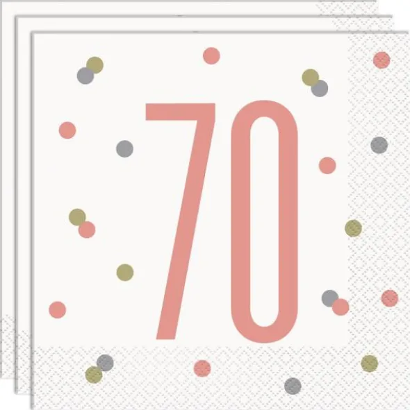 70 Års Servetter Vit & Rosa