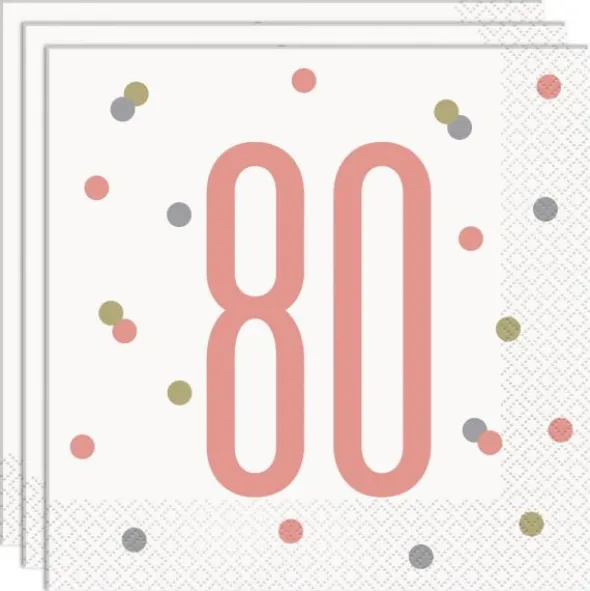 80 Års Servetter Vit & Rosa
