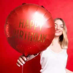 Rund Folieballong Happy Birthday Mörkröd 35 cm